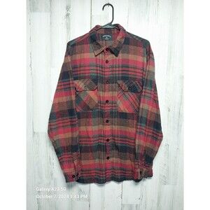 Oakwood Mountain BUTTON Shirt Men XL Red Brown Plaid Long Sleeve
